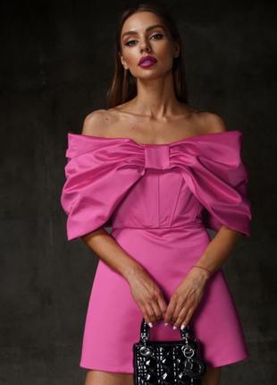 Плаття міні жіноче коротке дизайнерське в стилі baby doll, original brand, ошатне, рожеве барбі