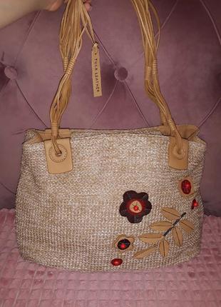 Tula сумка оригінал натуральна шкіра і солом'яне плетіння2 фото