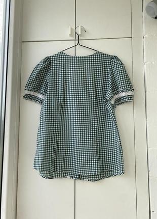 Laura torelli фирменная брендовая винтажная рубашка в винтажном стиле винтаж немецкая германская в клетку с коротким рукавом зеленая белая3 фото