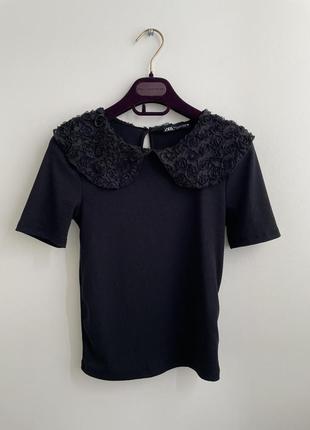 Zara футболка топ в рубчик с воротником