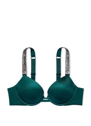 Бюстгальтер зі стразами very sexy shine strap deepest green push-up bra victoria’s secret, 75b 75c3 фото