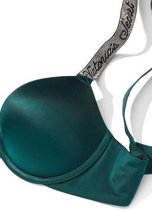 Бюстгальтер зі стразами very sexy shine strap deepest green push-up bra victoria’s secret, 75b 75c4 фото