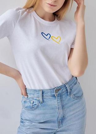 Футболка з синьо-жовтими сердечками 42-48 р.💙💛💖