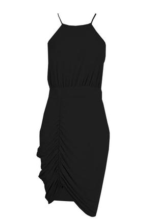 Облегающее присборенное мини платье на тонких бретелях с завязками на спине2 фото