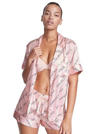 Сатиновая пижама victoria's secret satin short pajama set1 фото