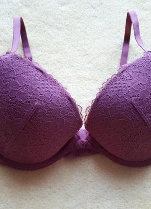Новий темно рожевий мереживний бюстгальтер з пушап чашка плотний паролон 80в/36в h&m
мереживо