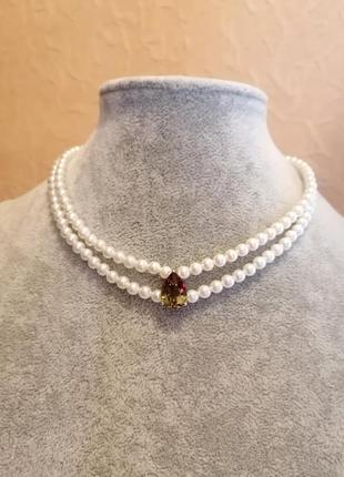 Еккклюзивный шикарный чокер ручной работы с султанитом и искусственными жемчужинами колье ожерелье в винтажном стиле