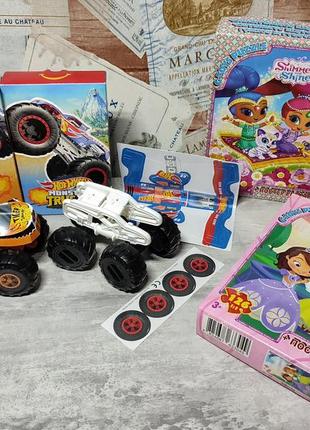 Набір: машинки hot wheels + пазли "shimmer and shine", "sofia the first"