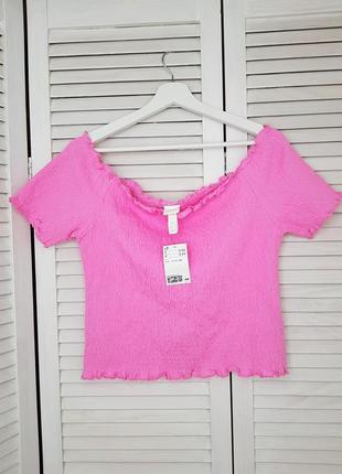 Жатый розовый барби топ со спущенными плечами