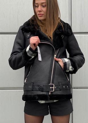 Дублянка авіатор пілот чорна еко хутро під zara