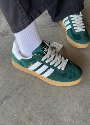 Кроссовки adidas × gucci gazelle velvet green white4 фото