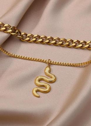 Золотистая подвеска со змеей многослойная подвеска в стиле панк рок хип хоп толстая цепь4 фото
