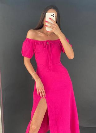 Сукня малинова рожева барбі в стилі прованс муслін бавовна легка не парить літо тренд 20233 фото