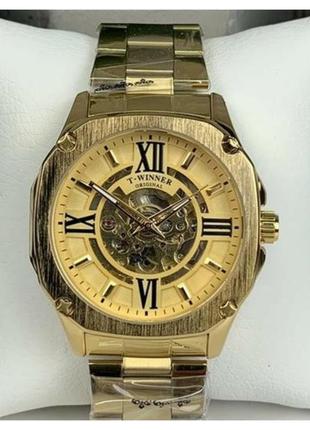 Мужские качественные  механические часы winner gmt-1159 gold с автоподзаводом