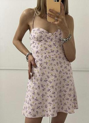 Льняное лиловое платье zara в цветочный принт2 фото