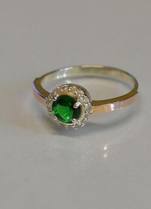 Серебряное кольцо с золотом и цирконом4 фото