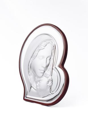 Срібна ікона у формі серця богородиця з немовлям 27x31см в італійському іконографічному стилі2 фото