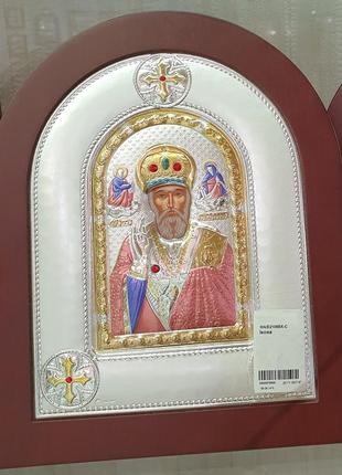 Ікона срібна з позолотою микола чудотворець відкритий лик в кольорі