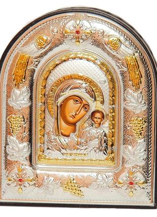 Казанская икона божией матери 12х14см арочной формы на коричневой коже