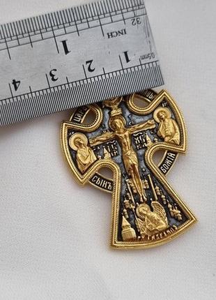 Крест серебряный с позолотой большой распятие святые и охранная надпись10 фото