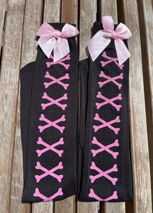 Чулки со шнуровкой , розово чёрные с розовым бантиком2 фото