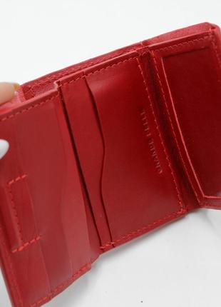 Кожаный кошелёк однотонный, портмоне из натуральной кожи унисекс, красное портмоне из кожи3 фото