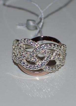 Серебряное кольцо с золотыми вставками и цирконами10 фото