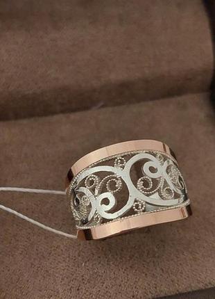 Кольцо серебряное илеонора с золотыми пластинами1 фото