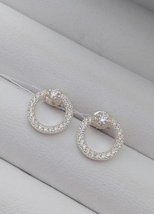 Срібні сережки гвоздики круглі з фіанітами різного розміру5 фото