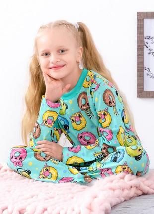 Дитяча піжама бавовняна, детская пижама ментоловая, бавовняна піжама з пончиками, хлопковая пижама с пончиками2 фото