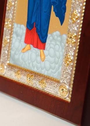 Икона в полный рост спаситель иисус 12,3х21,8см в серебряной рамке 925 украшеной...