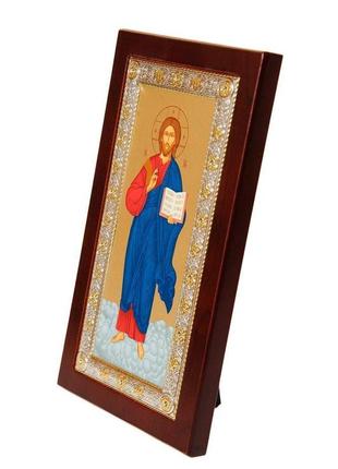 Икона в полный рост спаситель иисус 12,3х21,8см в серебряной рамке 925 украшеной...