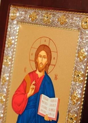 Икона в полный рост спаситель иисус 12,3х21,8см в серебряной рамке 925 украшеной...