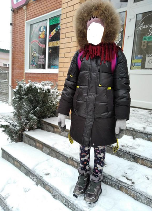 Зимняя куртка для девочки длинная с натуральным мехом