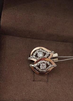 Комплект кольцо и серьги серебряный бали с золотом и фианитами4 фото