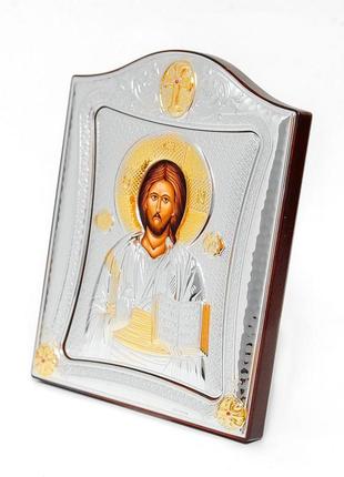 Ікона ісуса христа 20x25см в срібній рамці з позолотою2 фото