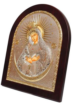 Остробрамская икона божией матери 15х19,6см в серебряном окладе с позолотой2 фото
