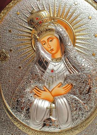 Остробрамская икона божией матери 15х19,6см в серебряном окладе с позолотой4 фото