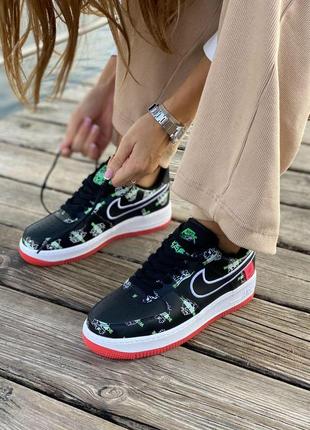 Женские кроссовки nike air force 1 black white red 1 / smb