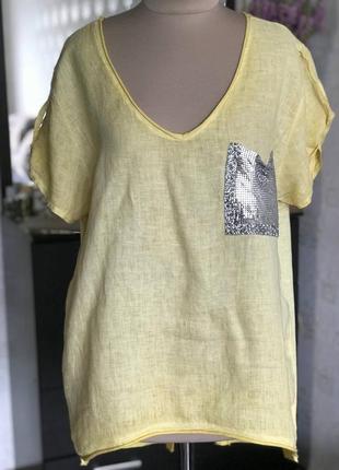 Made in italy 100% льон льон бавовна блуза футболка