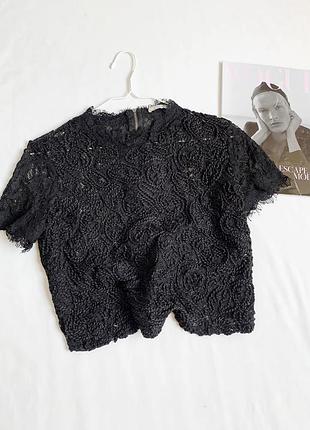 Блуза, топ, кроп топ, блуза, кружевной, кружево, черный, зара, zara