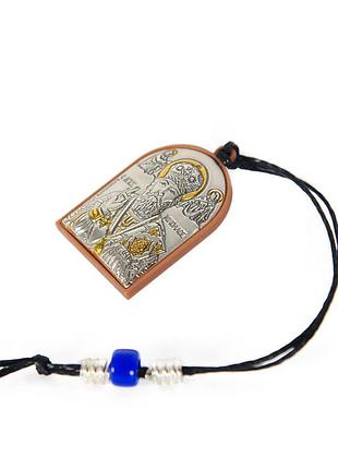 Авто икона николая чудотворца серебряная на штурочку (двухсторонняя) 3,6х2,6см