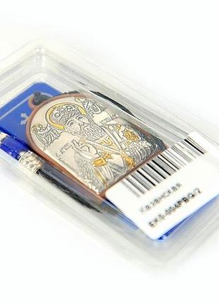 Авто икона николая чудотворца серебряная на штурочку (двухсторонняя) 3,6х2,6см