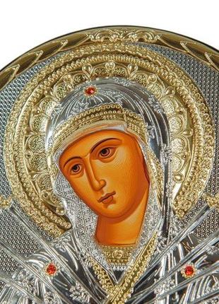 Серебряная икона семистрельная божья матерь 15,5х12см обрамленная в кожаную оправу7 фото