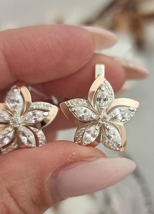 Сережки срібні з золотом та фіанітами жіночі 90-0