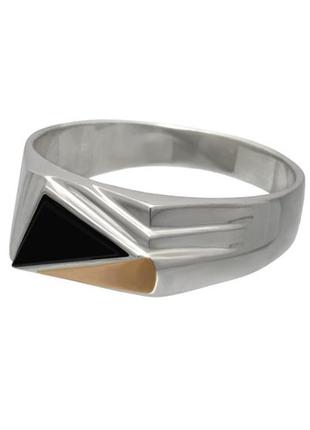 Чоловічий срібний перстень із золотою пластиною "рамзес" №76-52 фото