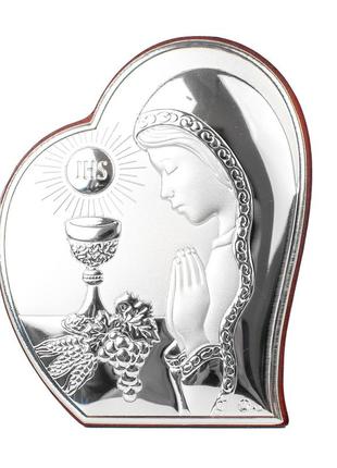 Серебряная икона "молитва" 11.5х15см в форме сердца - для ребенка