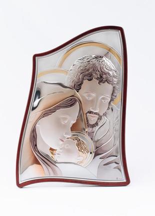 Серебряная икона "святая семья" покрыта разноцветной ювелирной эмалью 33х25см