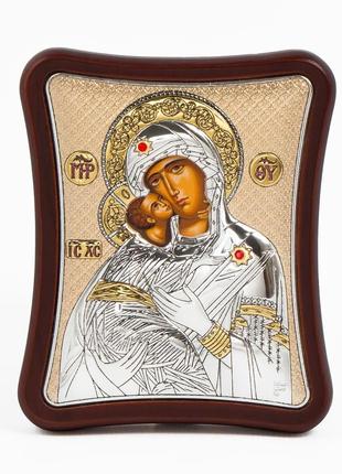 Владимирская икона божией матери 8,5x10см на деревяном вытянутом киоте с позолотой1 фото