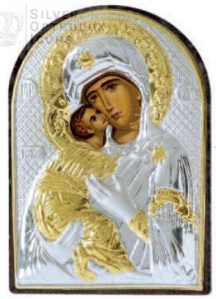 Ікона вишгородська божа маріт 4,2х5,8см срібна  на пластику аркової форми